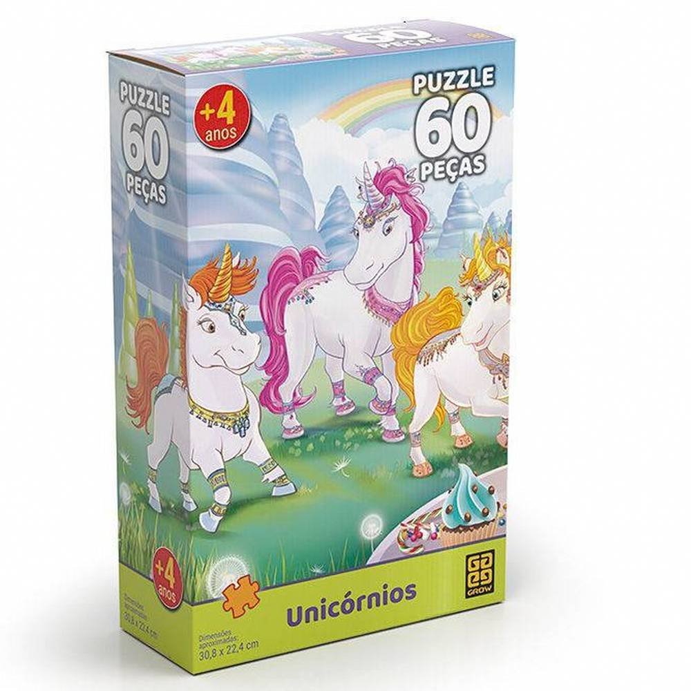 Jogo da Memória 40 Pç+Puzzle 60 pç - Unicórnios - Algazarra