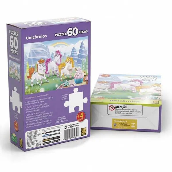 Quebra Cabeça Puzzle 60 Peças Unicornios 03564 Grow - Imagem 2