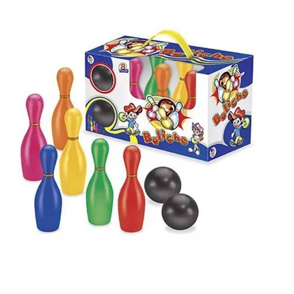 Jogo Mini Boliche com 6 pinos de 19 cm e 2 bolas de plástico