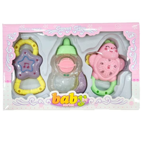 Chochalho Divertido Para Bebe Baby Series Mamadeira Rosa