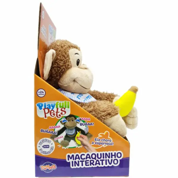 Macaquinho Pelucia Com Banana Sensor Interativo Playfull Pet - Imagem 3