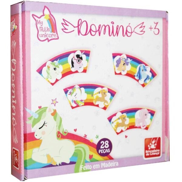 Jogo Domino Unicornios Em Madeira 48 Pecas +3 Anos