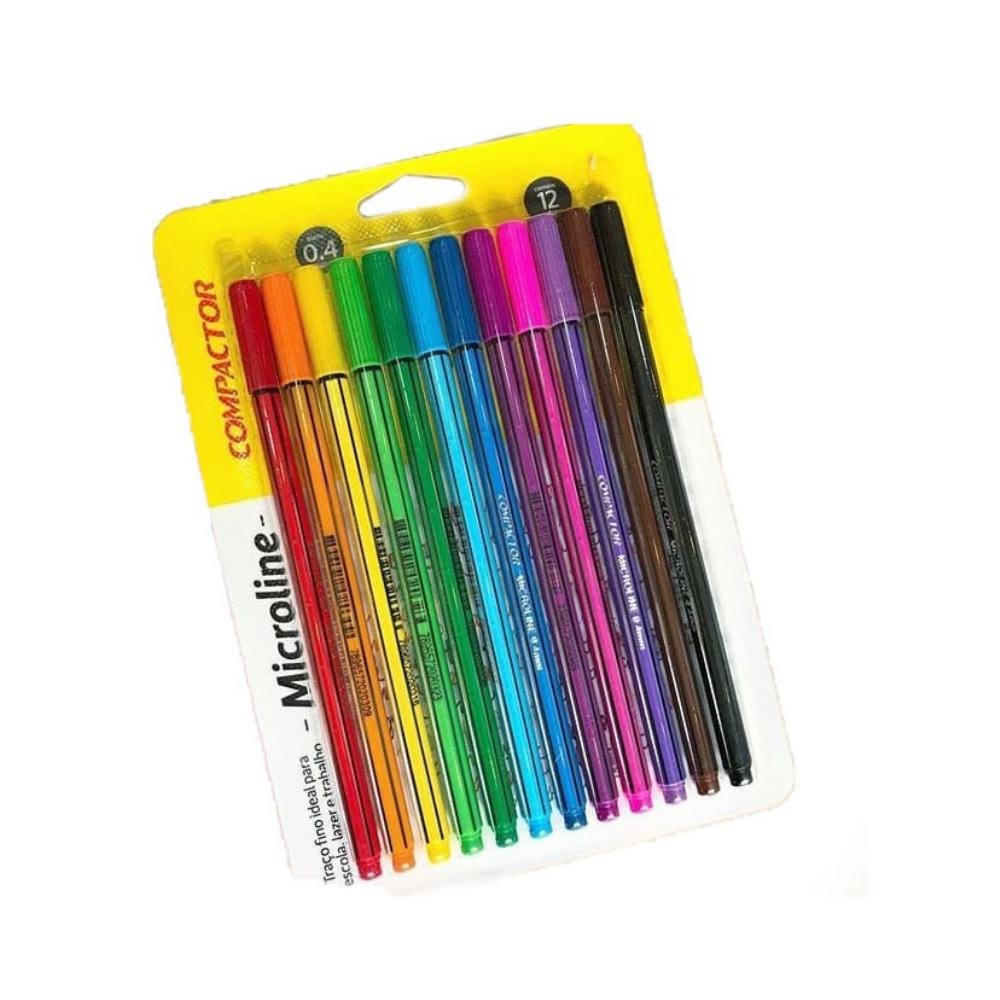 Caneta Microline Blister Com 12 Cores Compactor