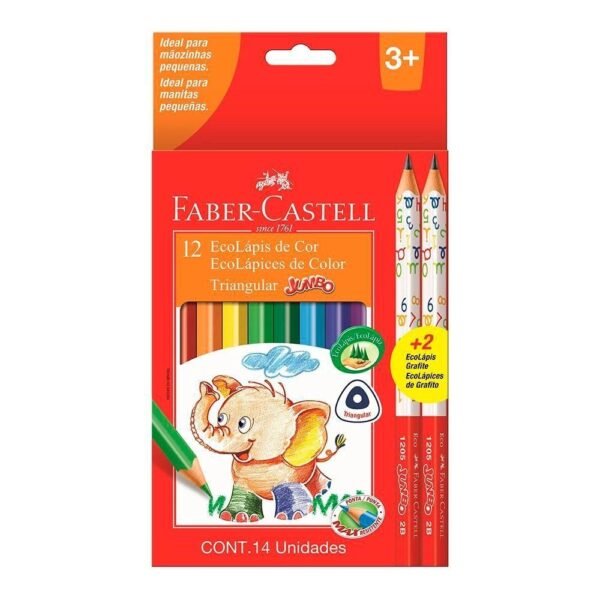 Lapis De Cor Jumbo 12 Cores + 2 Lapis Grafite Faber Castell