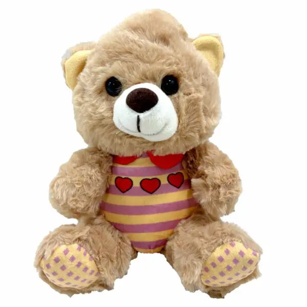 Pelucia Urso Bege Roupa Listrada Amarelo 18cm +3 Anos Fizzy