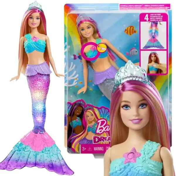Boneca Barbie Sereia Arco-íris Cauda Acende Na Água Mattel