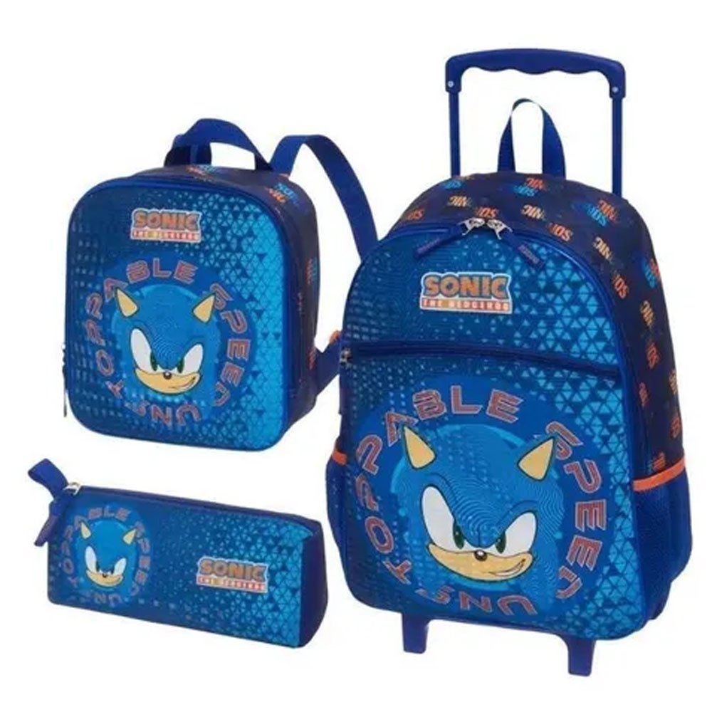 Mochila Escolar Juvenil Menino Sonic Jogo Lancheira Estojo na