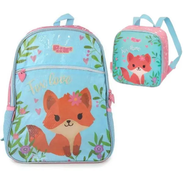 Kit Mochila de Costa+Lancheira Fox Love Pack Me Pacific