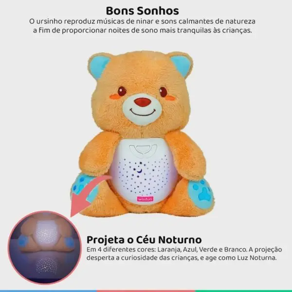 Pelúcia Infantil Ursinho Dorme Comigo Caramelo WinFun - Imagem 3