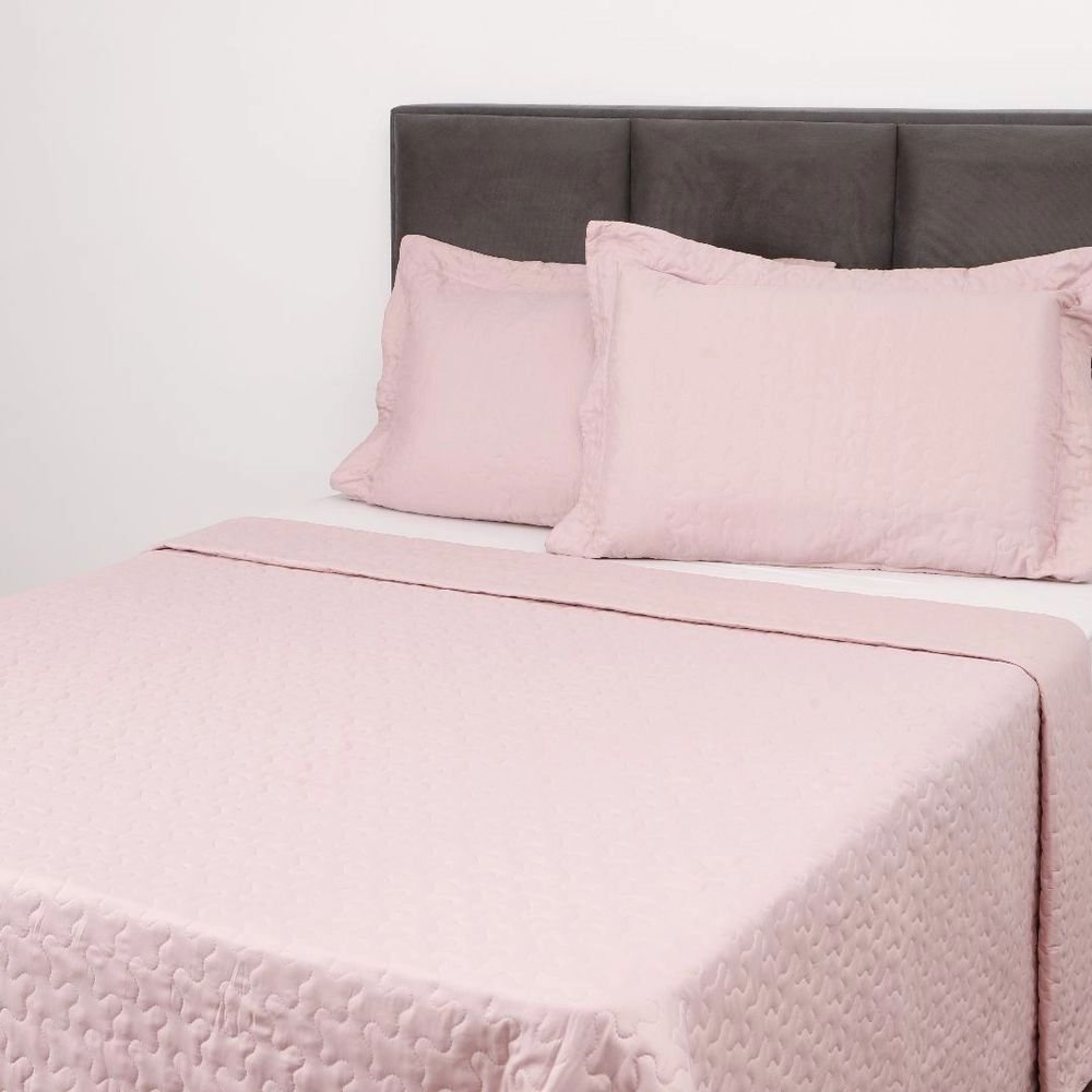 Colcha Queen Boutis Rosa com 2 Porta Travesseiros