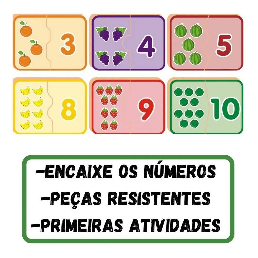 Jogo Pedagógico Encaixando Números 1 ao 10 em Madeira 20 Peças Coleção Be a  Bá - Nig