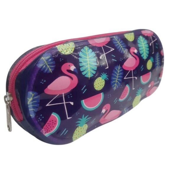 Estojo Escolar Juvenil Plastico Flamingo Azul Trilharty - Imagem 2