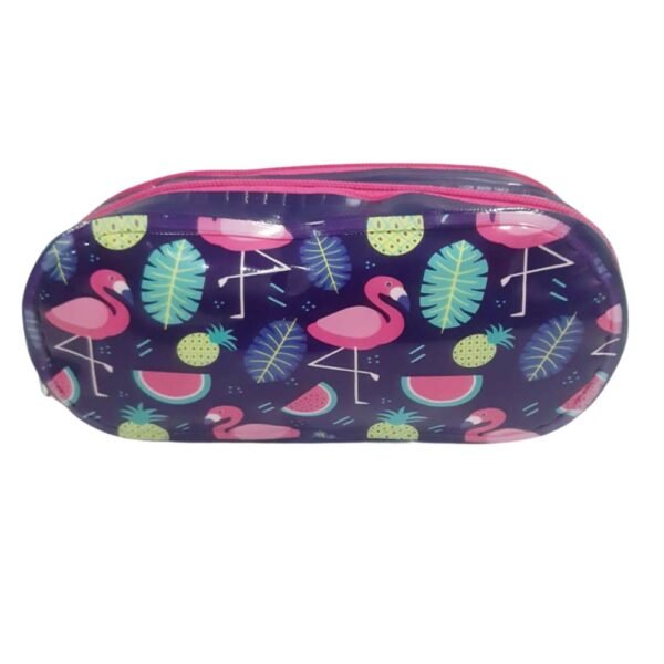 Estojo Escolar Plastico Flamingo Azul 2 Divisorias Trilharty