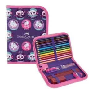 Estojo Caveirinha + Kit Escolar 18 Itens Faber Castell
