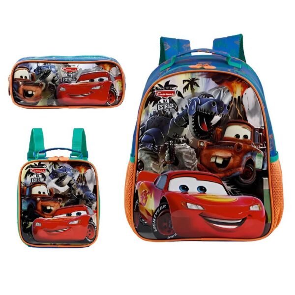 Kit Mochila De Costas Carros +Lancheira+Estojo Duplo Xeryus