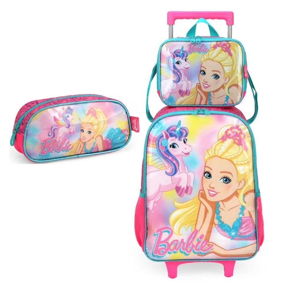 Kit Mochila De Rodinha Barbie Princesa +Lancheira +Estojo