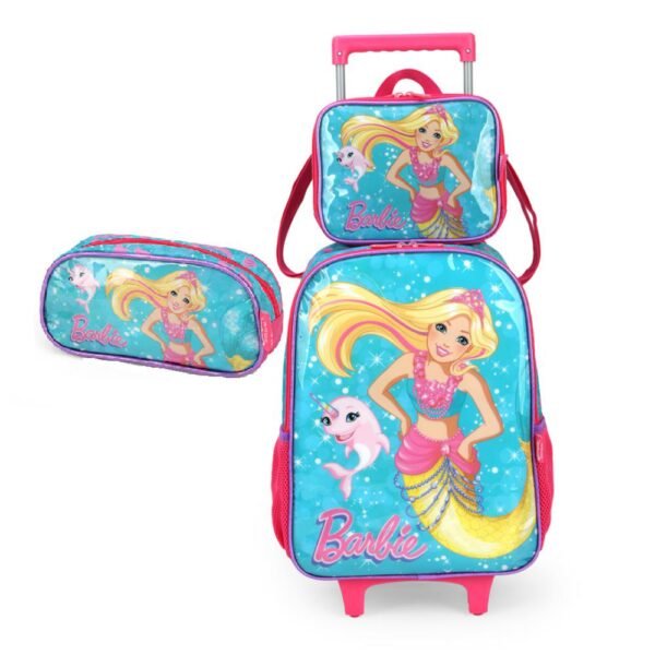 Kit Mochila De Rodinha Barbie Sereia +Lancheira +Estojo