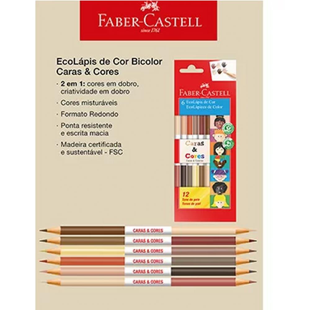 Lapis De Cor Faber Castell 6 Bicolor Cores Caras E Cores - Imagem 3