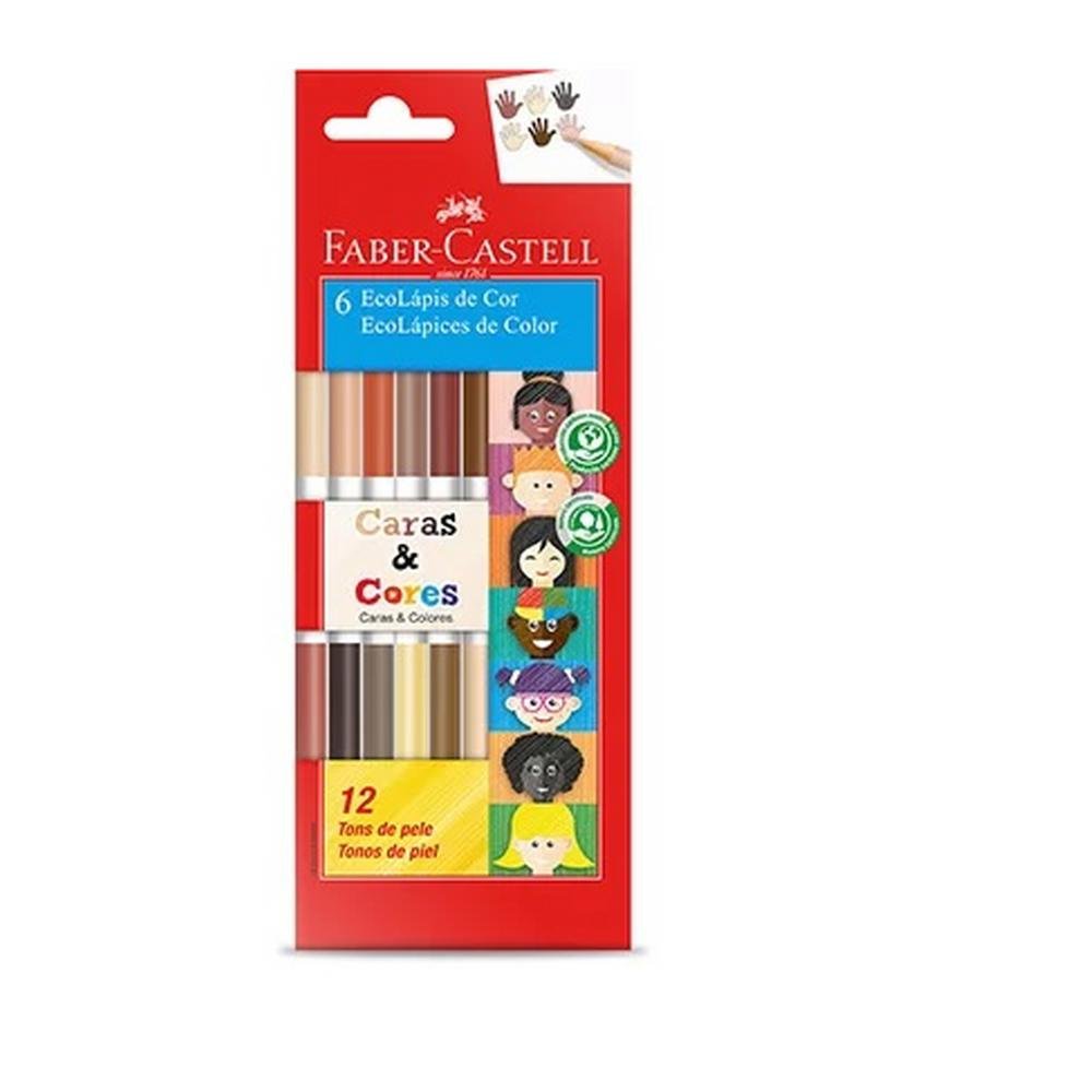 Lapis De Cor Faber Castell 6 Bicolor Cores Caras E Cores