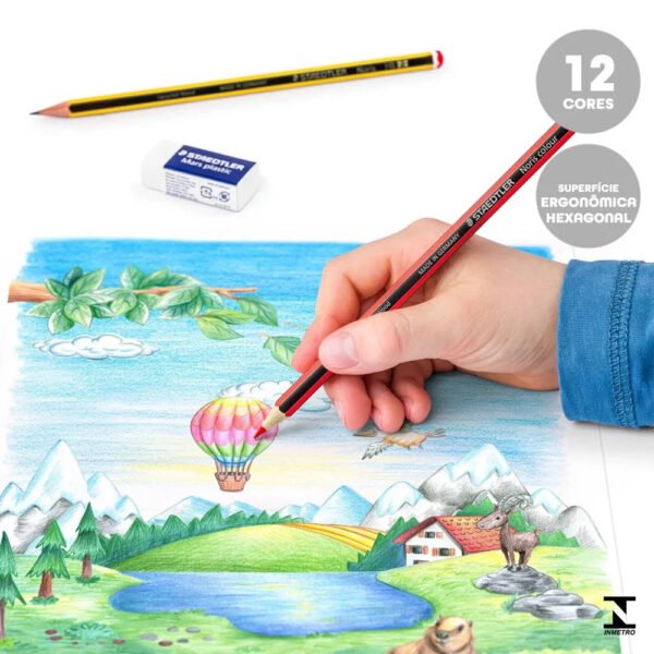 Lapis De Cor Staedtler 12 Cores Kit Lapis E Borracha - Imagem 3