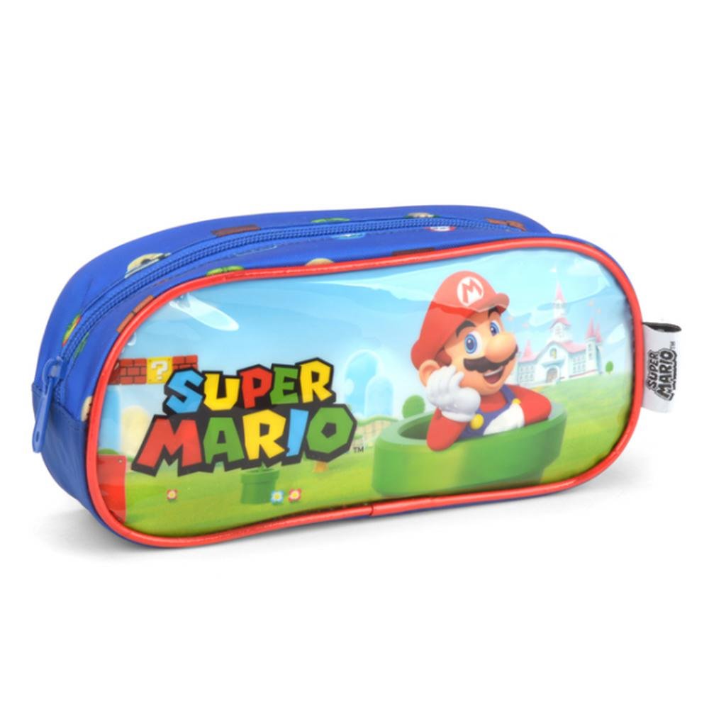Estojo Escolar Simples Infantil Super Mario Azul Luxcel