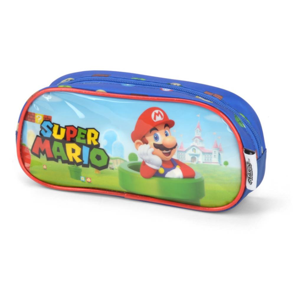 Estojo Escolar Simples Infantil Super Mario Azul Luxcel - Imagem 2