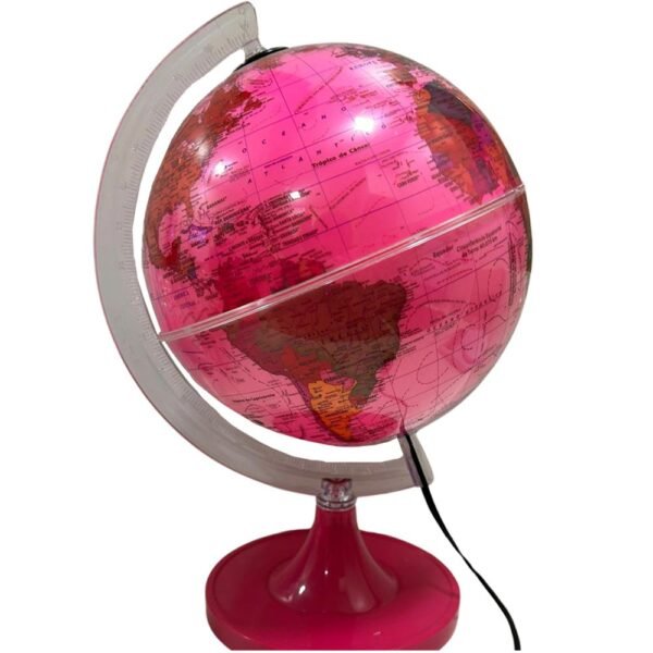 Globo Terrestre Aquarela Rosa Escolar 21Cm Led Libreria