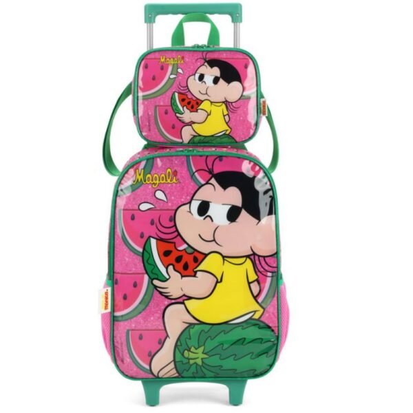 Kit Mochila De Rodinha Magali Rosa +Lancheira Luxcell