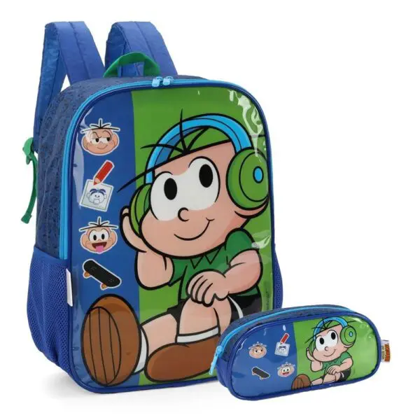 Kit Mochila de Costas Infantil Cebolinha Music + Estojo