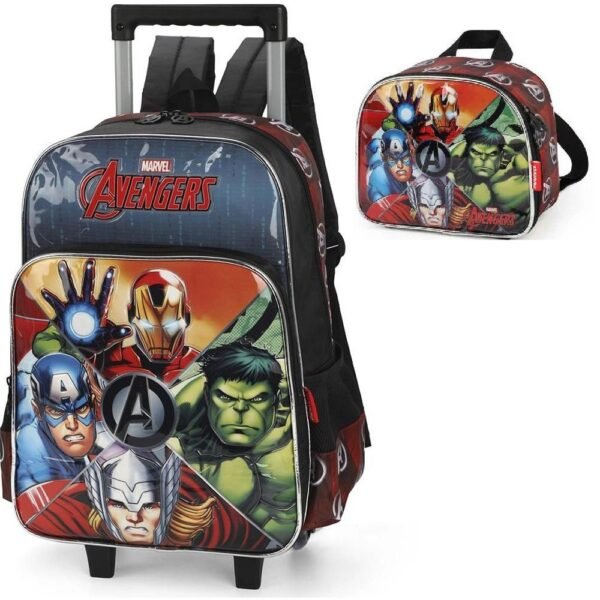 Kit Mochila de Rodinha Vingadores Personagens + Lancheira