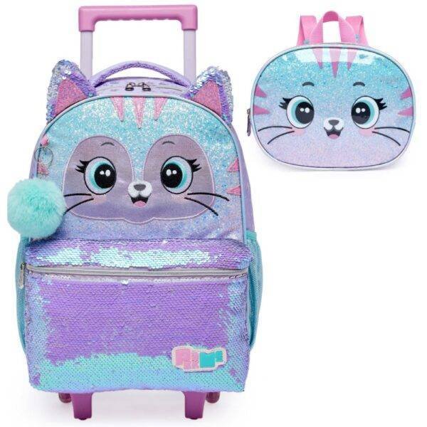 Kit Mochila de Rodinha Infantil Pack Me Cat + Lancheira