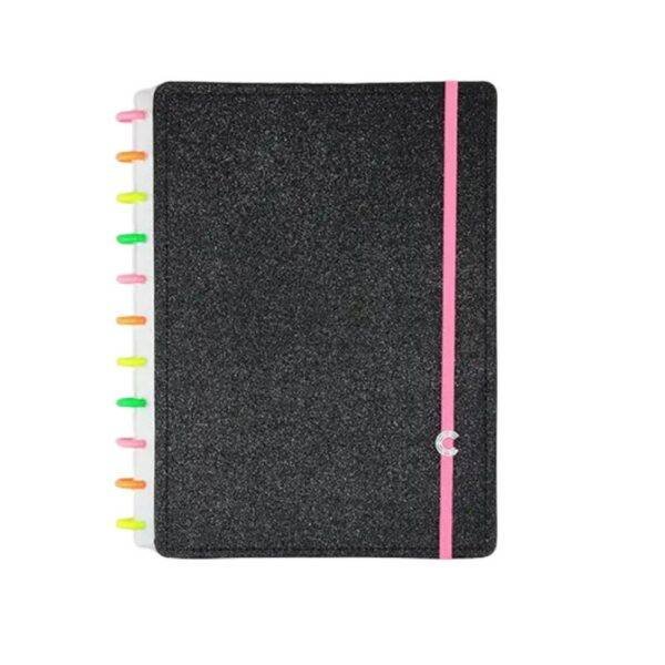 Caderno Inteligente Lets Glitter Neon Black Grande 80 Folhas