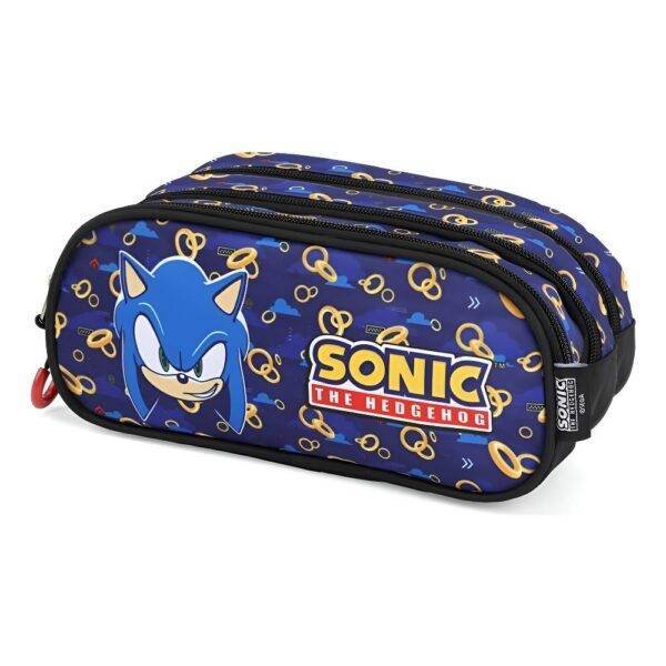 Estojo Escolar Infantil 3 Divisorias Sonic Azul Luxcel