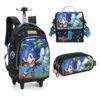 Kit Mochila De Rodinha Com Alca Sonic +Lancheira +Estojo