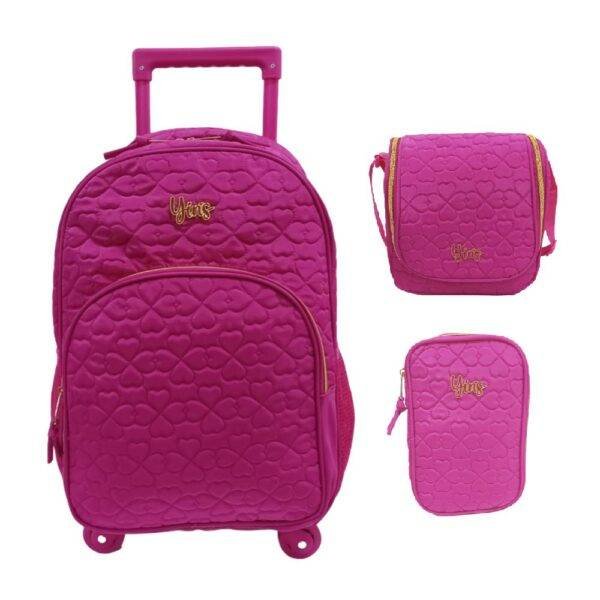 Kit Mochila De Rodinha E Alca + Lancheira + Estojo Box Pink