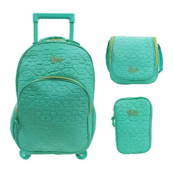 Kit Mochila De Rodinha E Alca + Lancheira + Estojo Box Verde