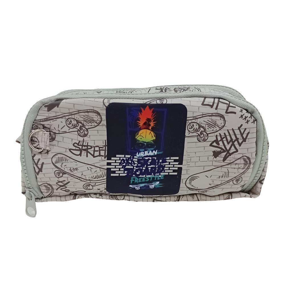 Estojo Escolar Daterra Nylon Triplo Skate Cinza