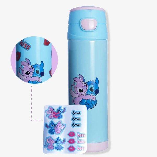 Garrafa Termica Stitch e Angel Top Handle Com Adesivo 500 ML