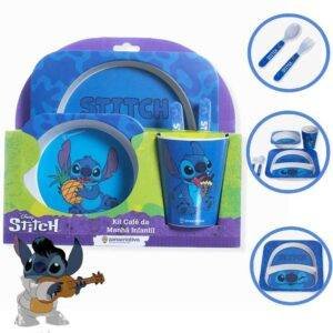 Kit Cafe da Manha Infantil Stitch Copo Prato Bowl Talheres