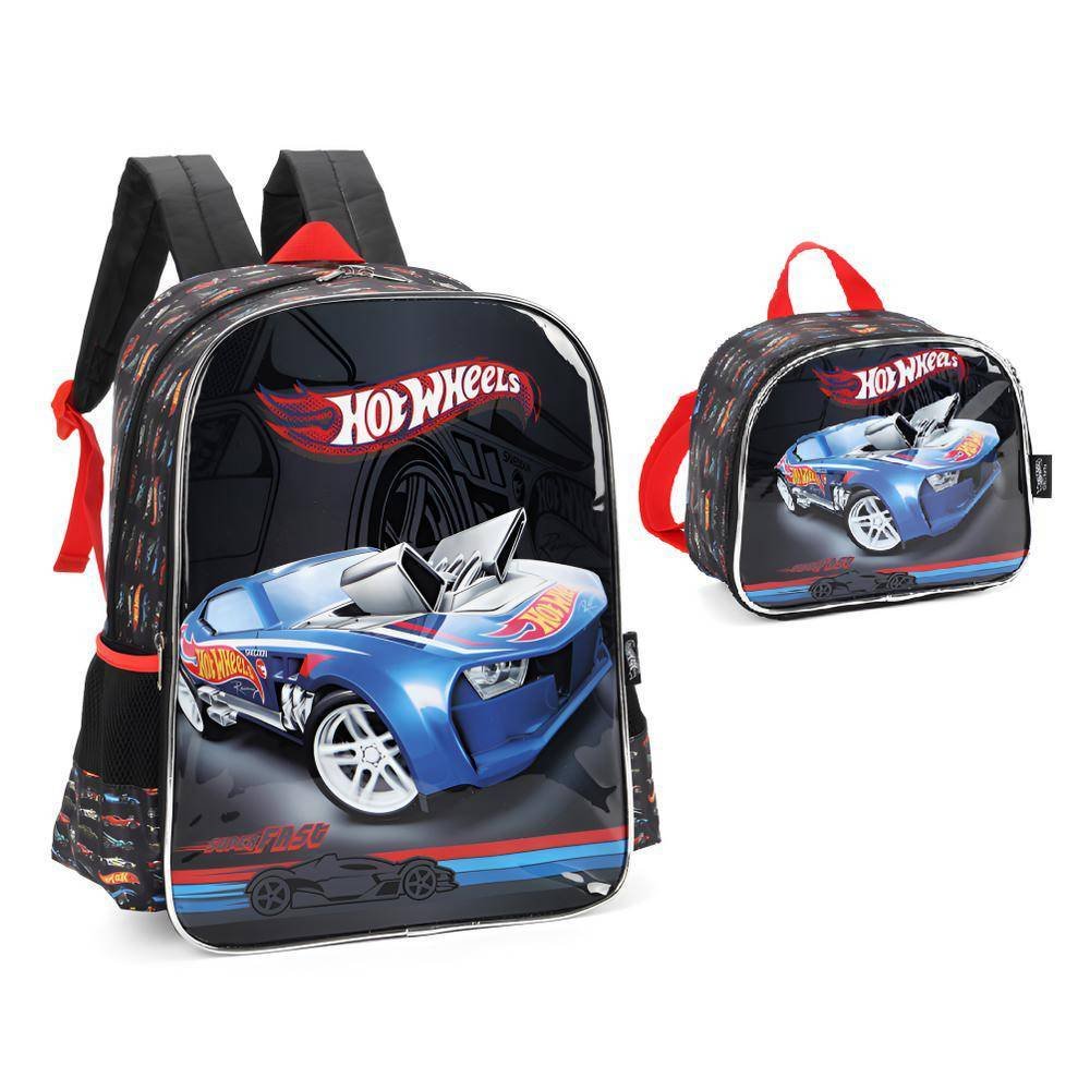 Kit Mochila De Costas Hot Wheels + Lancheira Preto – Papelaria Pigmeu