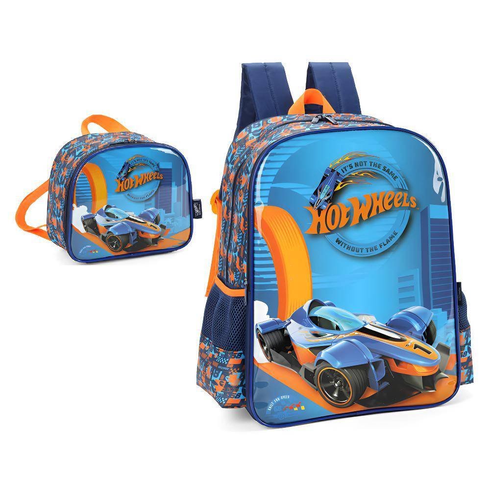 Kit Mochila De Costas Hot Wheels Pista + Lancheira Azul – Papelaria Pigmeu