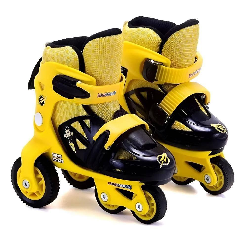 Kit Patins Ajustavel 27-30 4 Pecas Heroizinho Amarelo Unik - Imagem 2