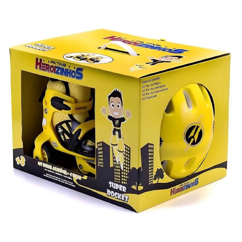 Kit Patins Ajustavel 27-30 4 Pecas Heroizinho Amarelo Unik - Imagem 5
