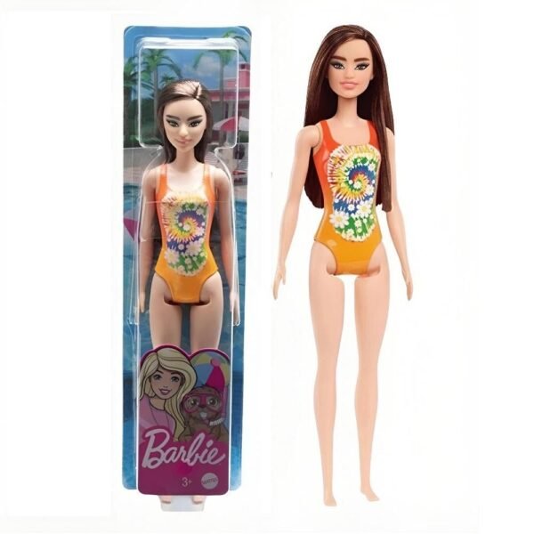 Boneca Barbie Fashion Praiana Cabelo Castanho Maio Laranja