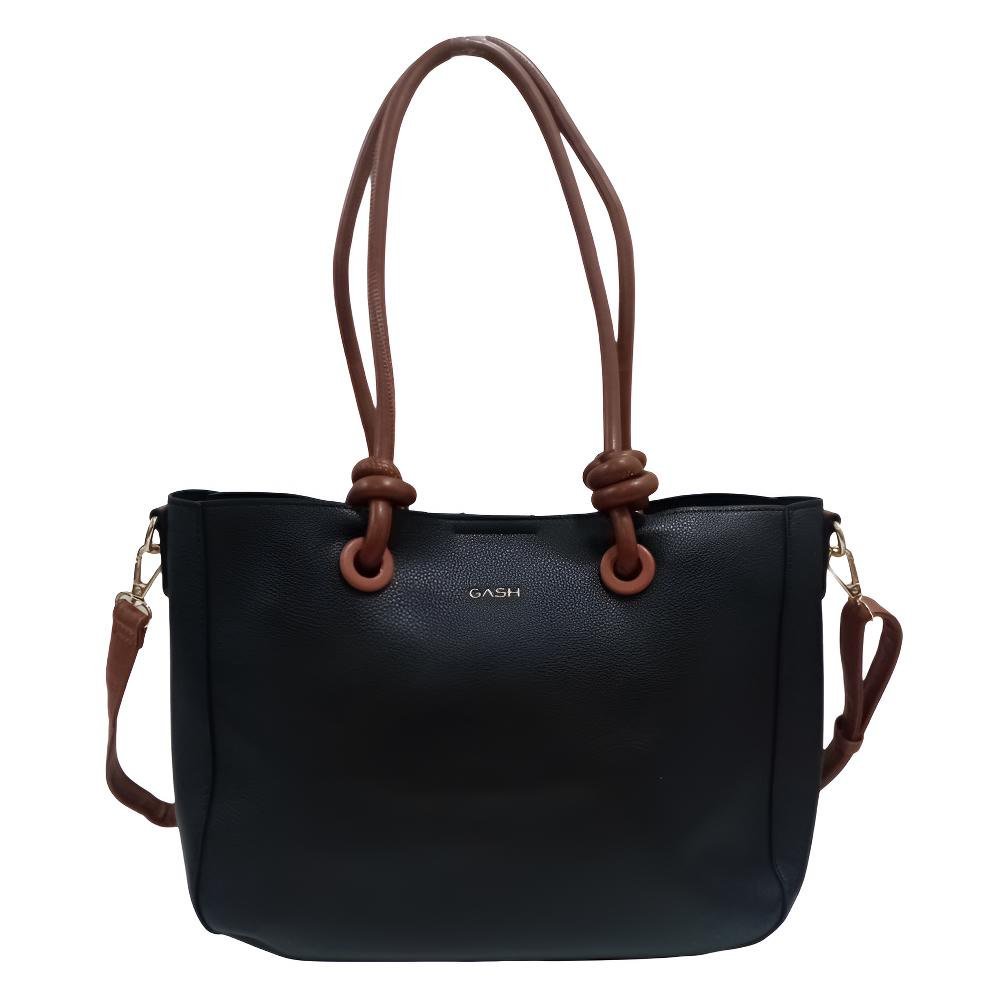 Bolsa De Ombro Alca Detalhe No Couro Sintetico Gash Preto - Imagem 2