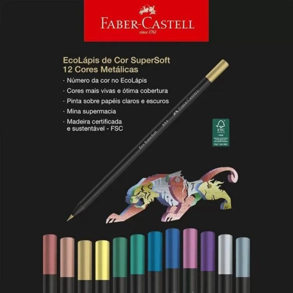 Lapis De Cor Faber Castell Super Soft 12 Cores Metalicas - Imagem 3