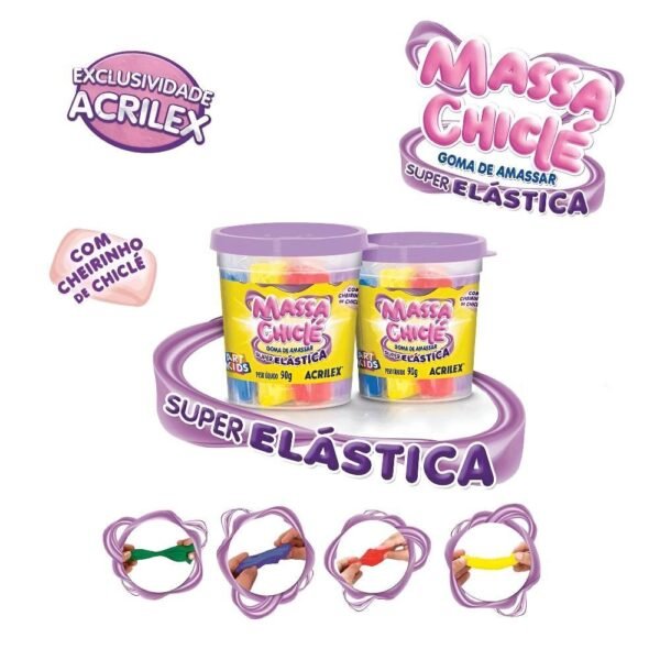 Massa Chicle Goma De Amassar Super Elastica Acrilex 6 Cores - Imagem 2