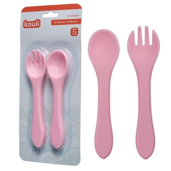 Kit Talheres De Silicone Infantil Kouii Filhotiis Gata Mia