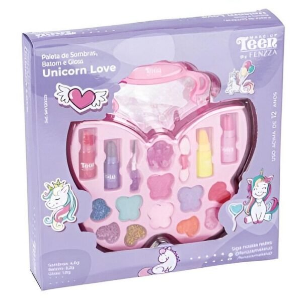 Maquiagem Infantil Paleta Sombras Batom Gloss Unicorn Fenzza - Imagem 3