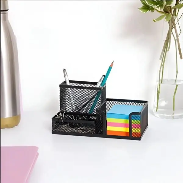 Porta Objeto Em Metal Mesh Aramado Preto Office Basics - Imagem 2